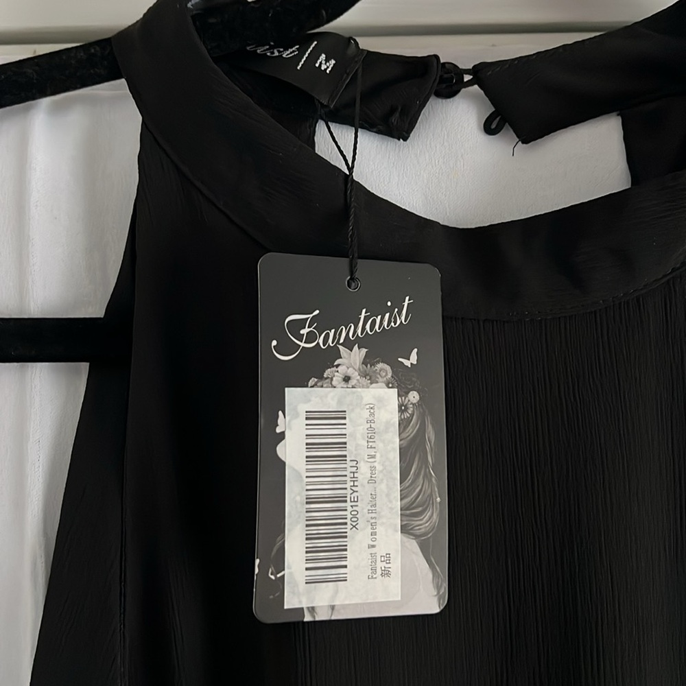 FANTAIST Black Halter Mini Dress LBD Goth Witchy Classic Neutral Women MD - NWT - Picture 7 of 15